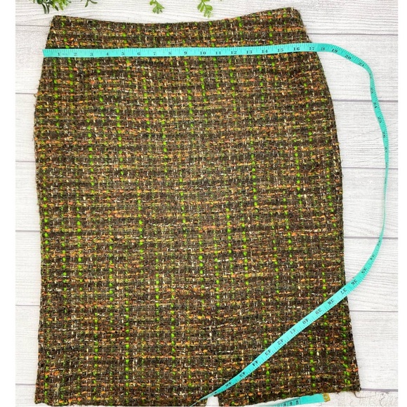 TALBOTS Ladies Brown Tweed with Leather Trim Skirt Suit 6 top 8 bottom - Picture 5 of 9